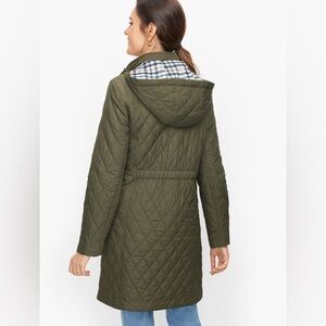 TALBOTS Quilted Long Coat with Hood - in Dark Olive Green